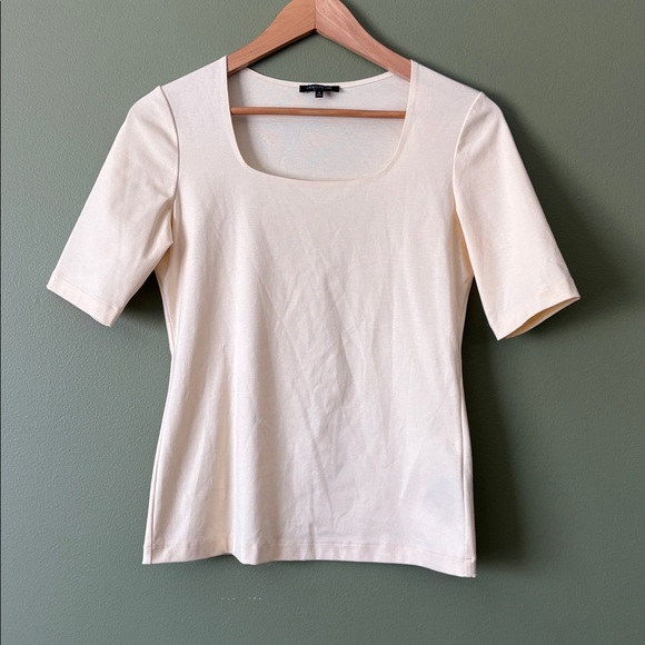 Lafayette 148 New York Cotton Square Neck Tee Beige Butter Yellow Top Sz S - Picture 2 of 7